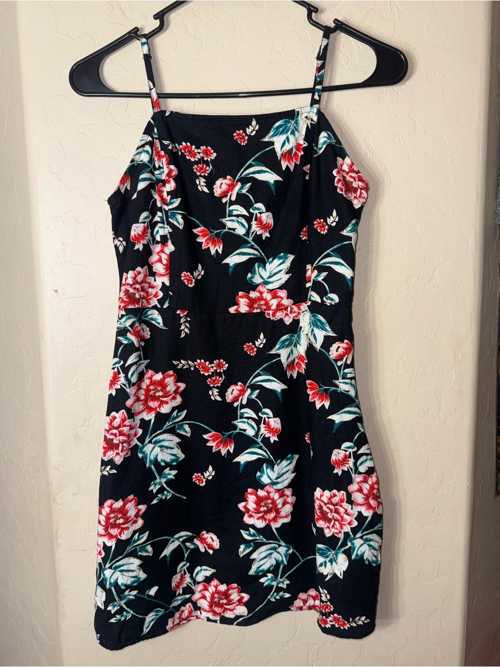 BP. Nordstrom Black Floral Linen Blend Square Neck Mini Dress XS Cottagecore
